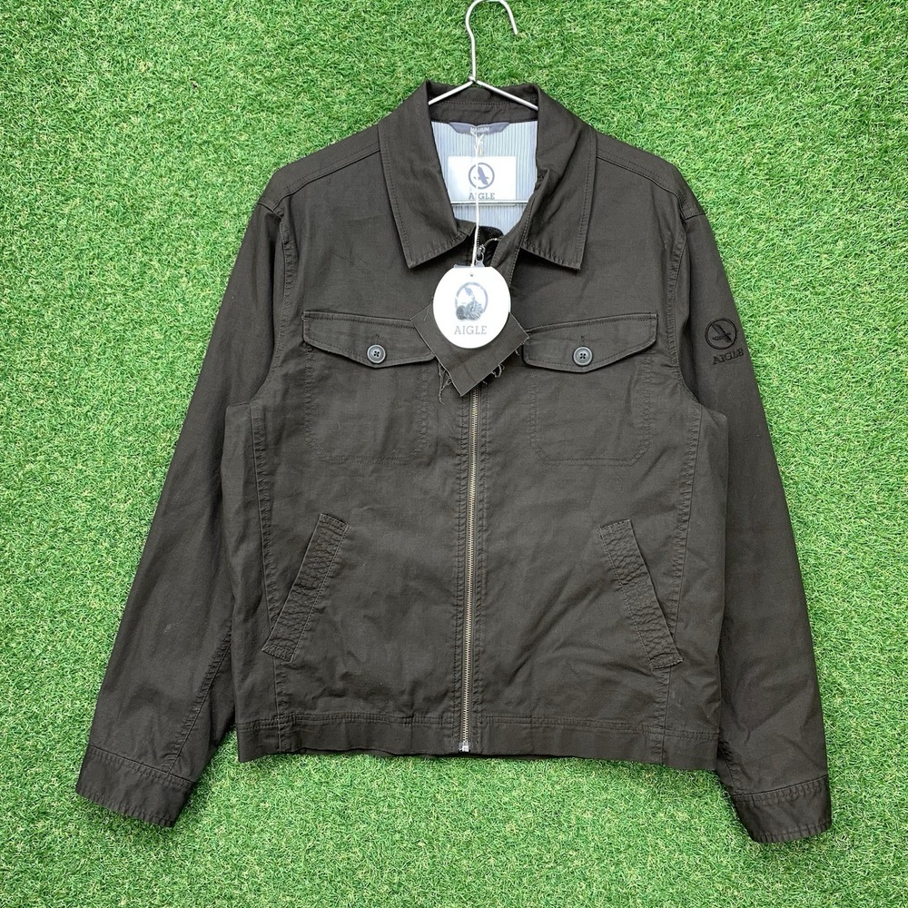 Aigle Jacket Mens Medium Dark Brown Full Zip Up Khaki France Luxury Nature